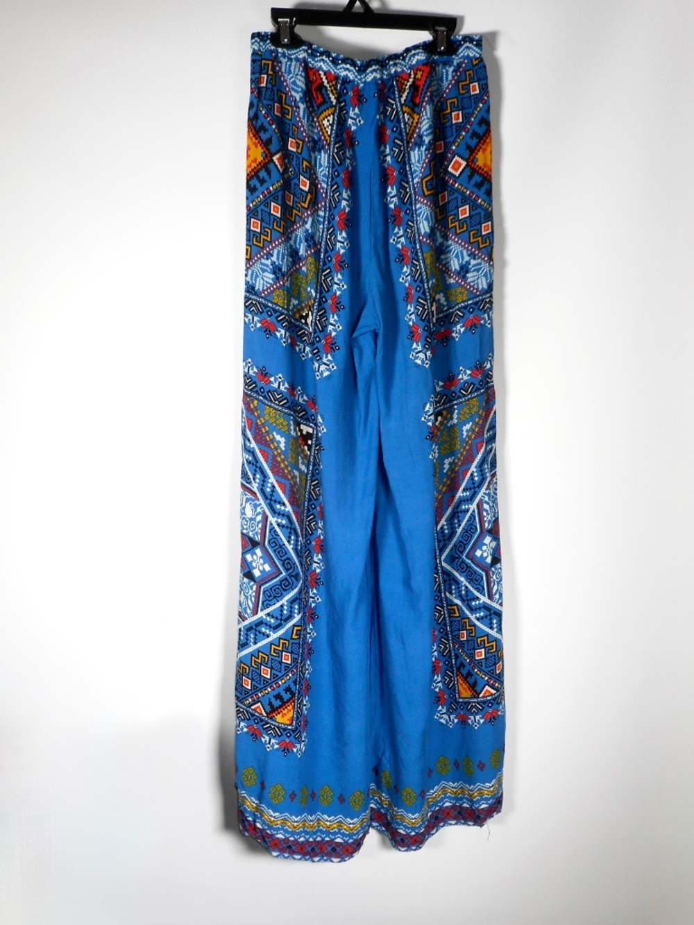 Flying Tomato Sz M Blue Boho Paisley Wide Leg Palazzo Pants Medium Tassel Front - Picture 4 of 8